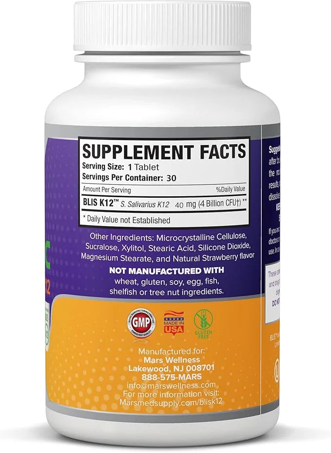 Oral Probiotic Supplement with BLIS K12 4 Billion CFU - Now Dairy Free - Doctor Formulated 30 Day Supply Bottle for Bad Br...