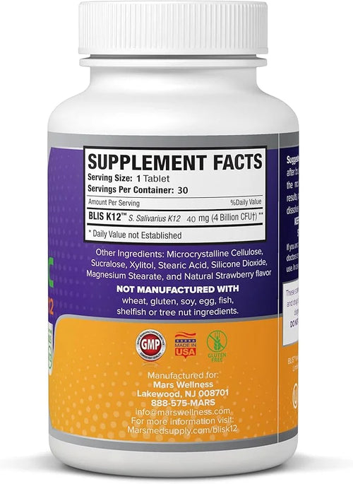 Oral Probiotic Supplement with BLIS K12 4 Billion CFU - Now Dairy Free - Doctor Formulated 30 Day Supply Bottle for Bad Br...