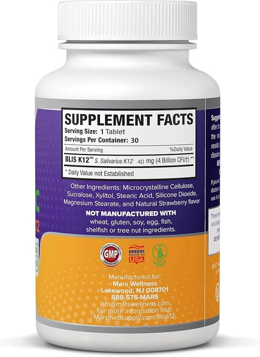 Oral Probiotic Supplement with BLIS K12 4 Billion CFU - Now Dairy Free - Doctor Formulated 30 Day Supply Bottle for Bad Br...