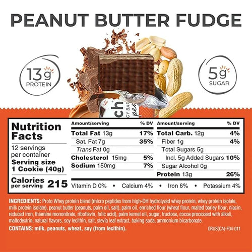 Power Crunch Protein Wafer Bars, High Protein Snacks with Delicious Taste, Peanut Butter Fudge, 1.4 Ounce (12 Count) - Pro...
