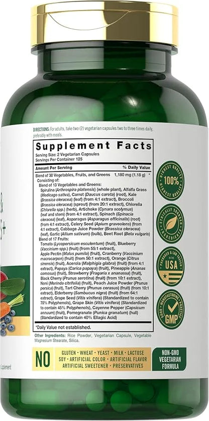 Carlyle Fruits and Veggies Supplement | 250 Capsules | Made with 30 Fruits and Vegetables | Vegetarian, Non-GMO, Gluten Fr...