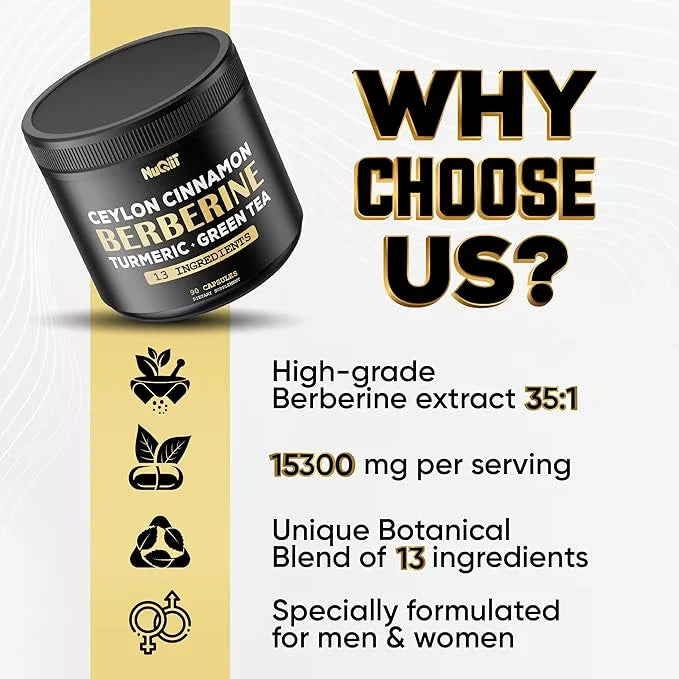 Berberine Supplement 8750mg Turmeric Curcumin 1500mg 1500mg & 90 Capsules 3 Months