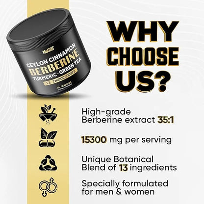 Berberine Supplement 8750mg Turmeric Curcumin 1500mg 1500mg & 90 Capsules 3 Months