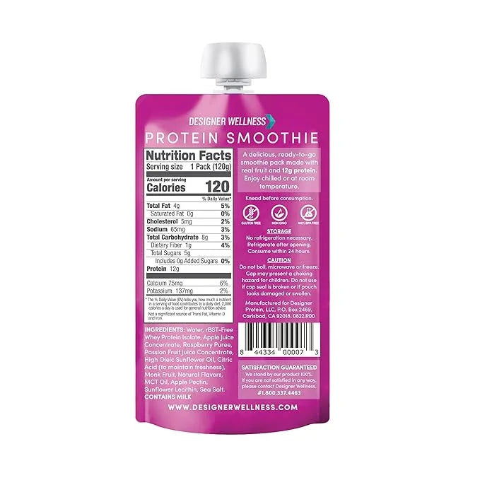 Designer Wellness Protein Smoothie, Real Fruit, 12g Protein, Low Carb, Zero Added Sugar, Gluten-Free, Non-GMO, No Artifici...