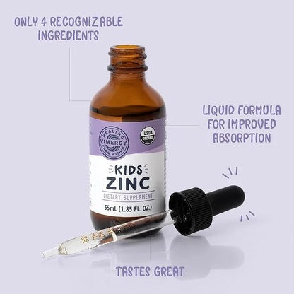 Vimergy Kids Organic Liquid Zinc – Fast-Absorbing Immune Support* – Promotes Healthy Bones & Skin – USDA Organic, Kosher, ...