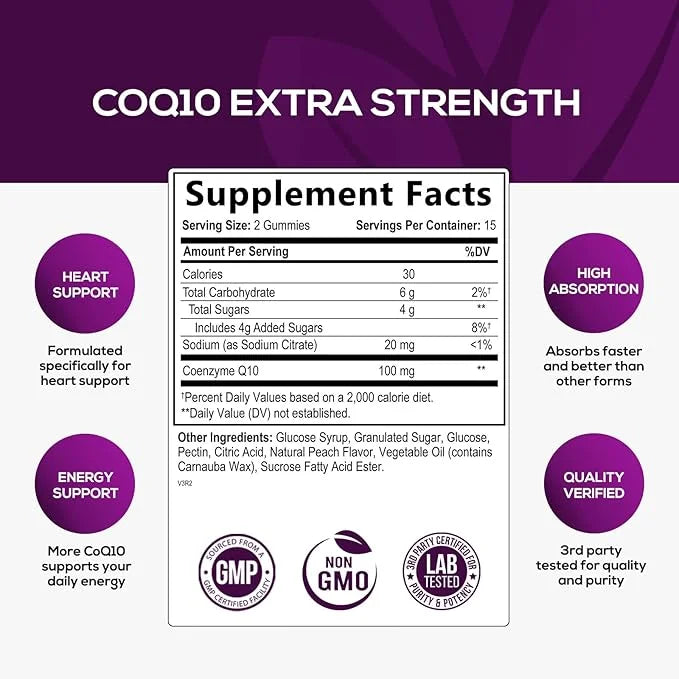 CoQ10 100mg Gummies 3X Better Q10 Vitamins, 10 Supplements, 30 CoQ10 CoQ10 Gummies