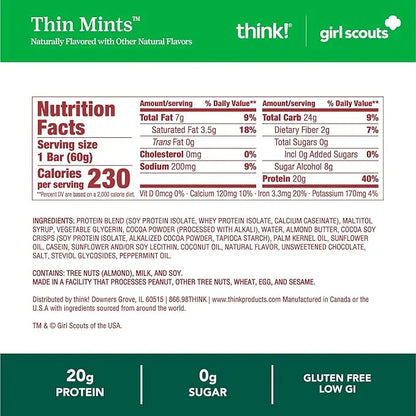 think! Protein Bars, High Protein Snacks, Gluten Free, Kosher Friendly, Girl Scouts Thin Mint, Nutrition Bars, 2.1 Oz per ...
