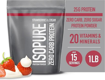 Isopure Zero Carb 100% Pure Whey Isolate Protein Powder, Lactose Free, Gluten Free, With Vitamins, Strawberries & Cream, 2...