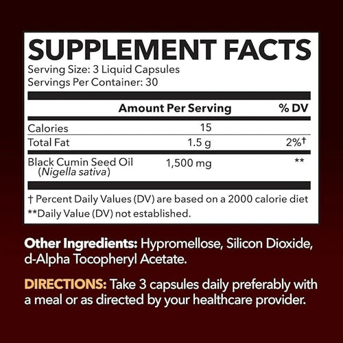 Cold Pressed Black Seed Oil Capsules - 1500mg Black Cumin Supplement for Immune Function, Joint Health, and Digestive Supp...