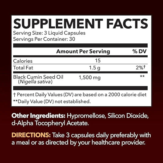 Cold Pressed Black Seed Oil Capsules - 1500mg Black Cumin Supplement for Immune Function, Joint Health, and Digestive Supp...