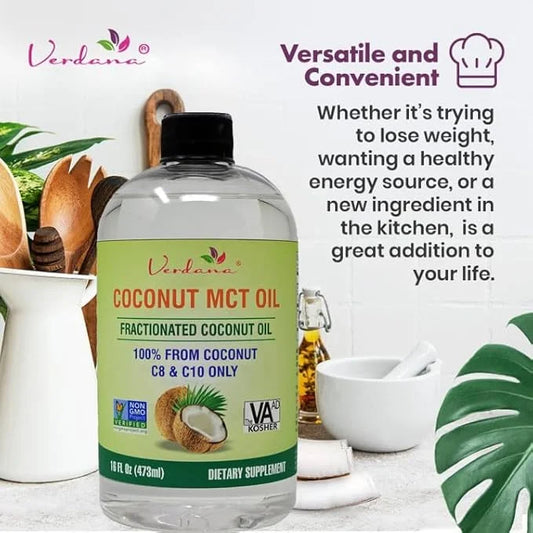 Verdana Coconut MCT Oil, Fractionated, Genuine 100% Coconut Derived, Kosher Food Grade, Vegan, Non-GMO, Great for Keto and...
