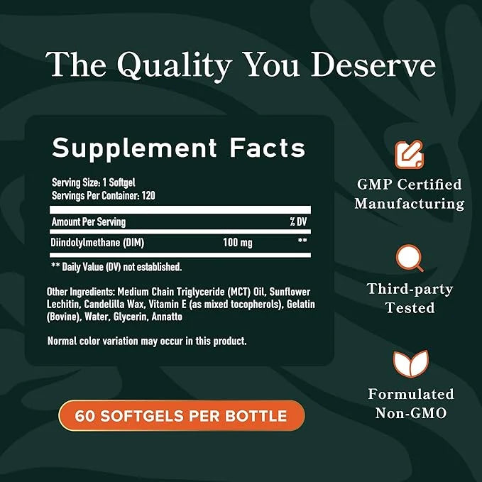 DIM Supplement 100 mg | Estrogen Balance for Women & Men | Diindolylmethane for Hormone Balance, Hormonal Acne, Menopause ...