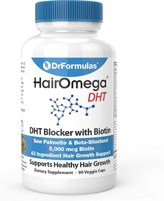 DrFormulas DHT Blocker for Men and Women | HairOmega Advanced Hair Growth Supplements with Biotin 5000 mcg | Hair Loss Vit...