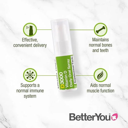 BetterYou D3000 Vitamin D Oral Spray - Convenient Alternative for Tablets - Promotes Strong Bones, Teeth and Immune System...