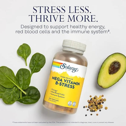 SOLARAY Mega Vitamin B-Stress B12, B6, B6, Folic 60-Day Guarantee (240 CT)