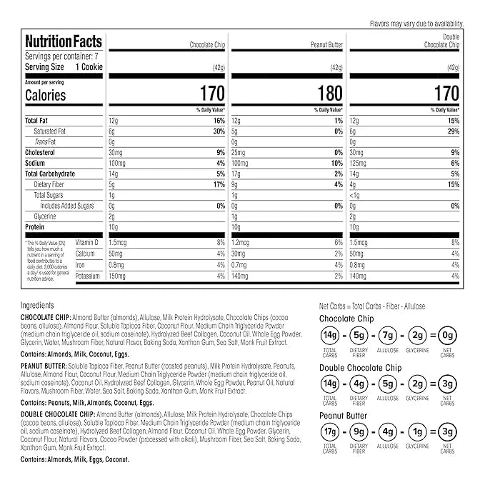 Wonderslim Protein Cookie, Variety Pack, Keto friendly, Low Carb, Gluten Free (7ct) - Product Image