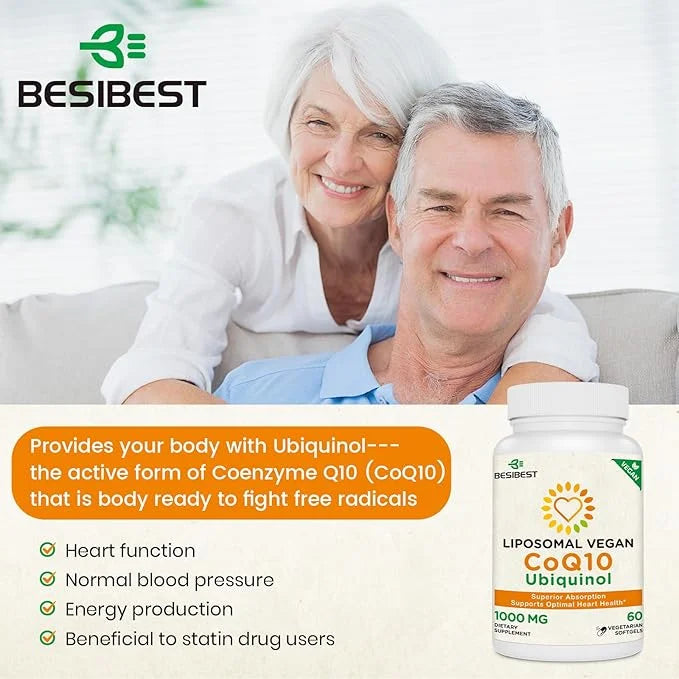 1000mg Liposomal CoQ10 Ubiquinol, 600 Vegan CoQ10 Supplement, Q10 for