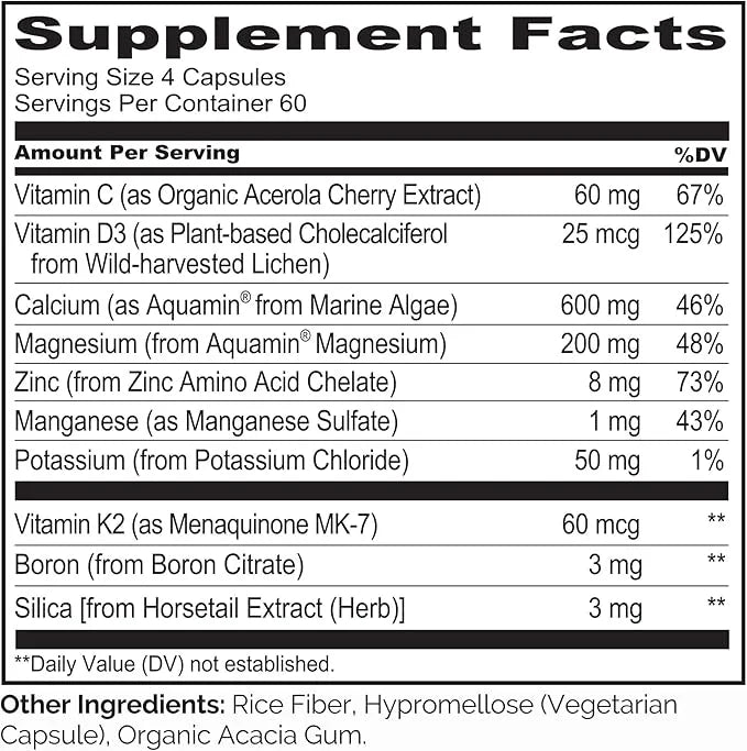NATURELO Calcium Supplement 600mg, Vitamin D3, K2, K2, C, 240 Vegetarian