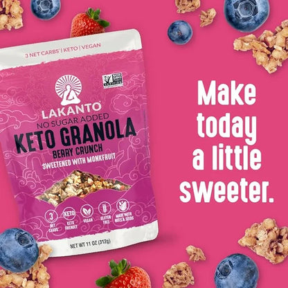 Lakanto Berry Crunch Granola - Delicious Snack, Quick Breakfast Cereal, Keto Friendly, Monk Fruit Sweetener, No Sugar Adde...