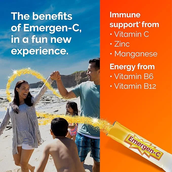 Emergen-C Crystals, On-The-Go Immune Support Supplement with Vitamin C, B Vitamins, Zinc and Manganese, Orange Vitality - ...
