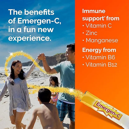 Emergen-C Crystals, On-The-Go Immune Support Supplement with Vitamin C, B Vitamins, Zinc and Manganese, Orange Vitality - ...