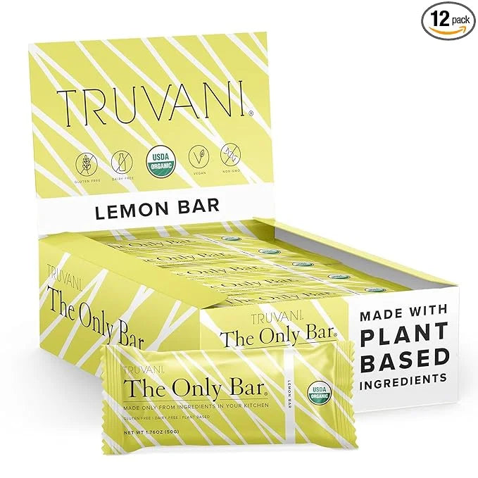 Truvani Plant Based Snack Bars | Lemon Bar 12 Pack | 6g Protein | USDA Organic and Vegan | The Only Bar | Dairy, Soy, and ...