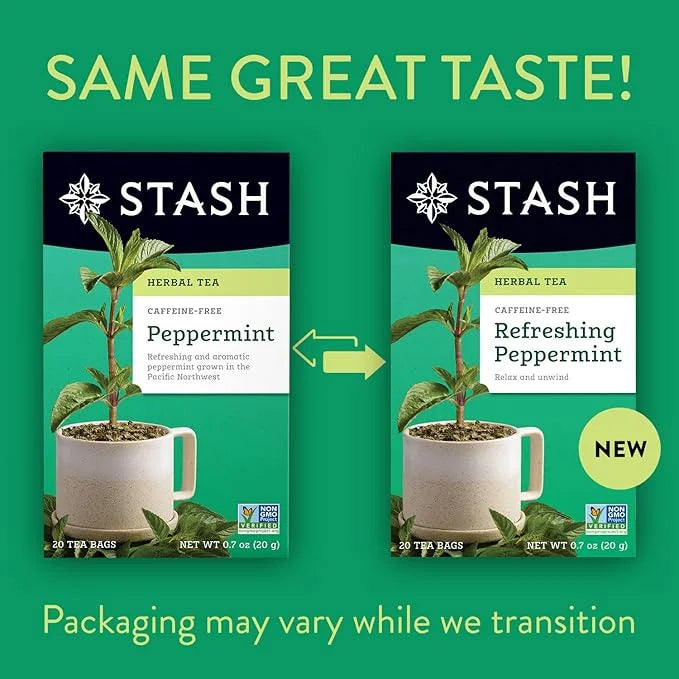 Stash Tea Peppermint Herbal Tea - Naturally Caffeine Free, Non-GMO Project Verified Premium Tea with No Artificial Ingredi...