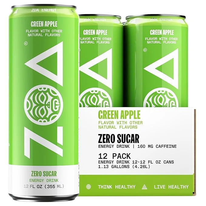 ZOA Zero Sugar Energy Drinks, Green Apple - Sugar Free with Electrolytes, Healthy Vitamin C, Amino Acids, Essential B-Vita...