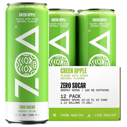 ZOA Zero Sugar Energy Drinks, Green Apple - Sugar Free with Electrolytes, Healthy Vitamin C, Amino Acids, Essential B-Vita...