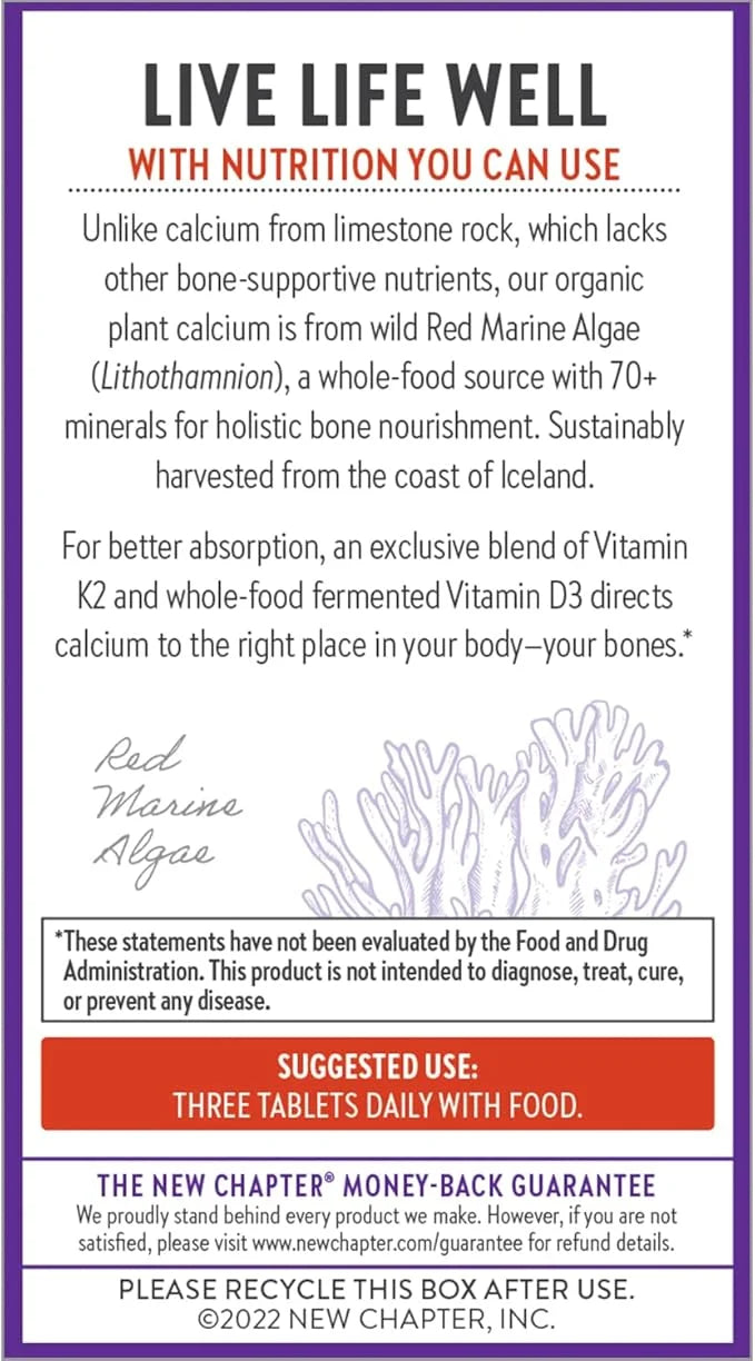 New Chapter Calcium Supplement D3+K2, 70+ 70+ Trace 120 Slim