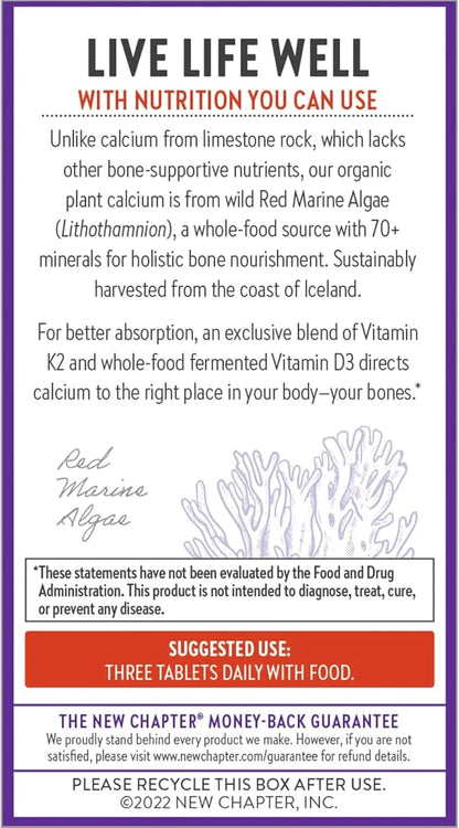 New Chapter Calcium Supplement D3+K2, 70+ 70+ Trace 120 Slim