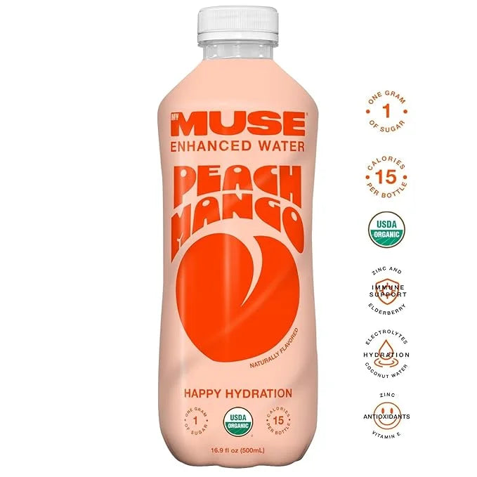 MyMuse Organic Enhanced Flavored Water, Variety Pack, 16.9 Fl Oz Bottle (12 pack), 1G of Sugar, Immune Support with Zinc &...
