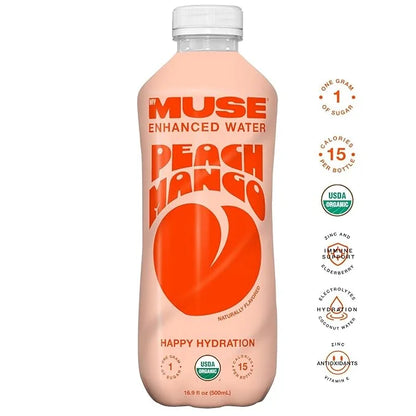 MyMuse Organic Enhanced Flavored Water, Variety Pack, 16.9 Fl Oz Bottle (12 pack), 1G of Sugar, Immune Support with Zinc &...