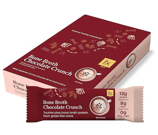 Fx Bone Broth Protein Bar - 13g Protein with Taurine + Grass Fed Collagen for Healthy Aging, Skin + Gut Health - 0g Sugar,...