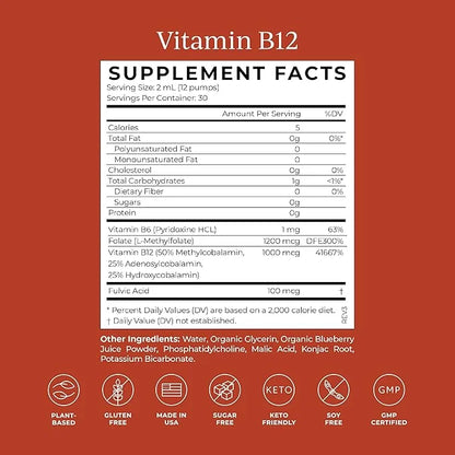 CYMBIOTIKA Liposomal Vitamin B12 Liquid Supplement, 1250 mcg, 2 oz