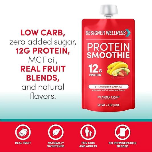 Designer Wellness Protein Smoothie, Real Fruit, 12g Protein, Low Carb, Zero Added Sugar, Gluten-Free, Non-GMO, No Artifici...