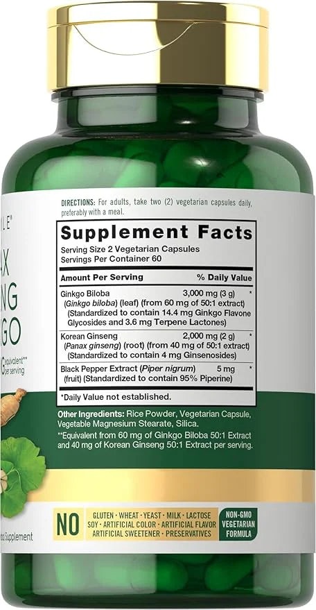 Carlyle Panax Ginseng + Ginkgo Biloba 120 Vegetarian 5,000mg |