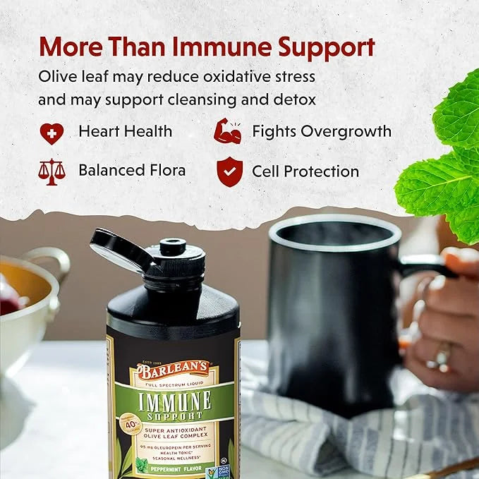 Barlean's Peppermint Olive Leaf Complex Liquid Immune Support Supplement with 95mg Oleuropein Antioxidants, 16 Ounce - Pro...