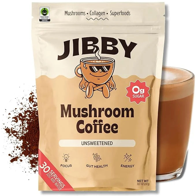 JIBBY Mushroom Coffee - Organic Instant Coffee Powder with Collagen, MCT Oil, Superfood Mushrooms - Detox Mushroom Coffee ...