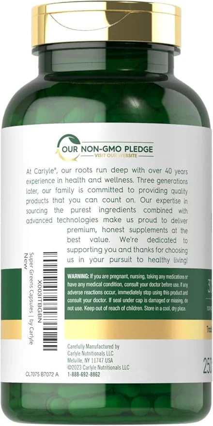 Carlyle Super Greens Capsules | 250 Count | Non-GMO & Gluten Free Supplement - Product Image