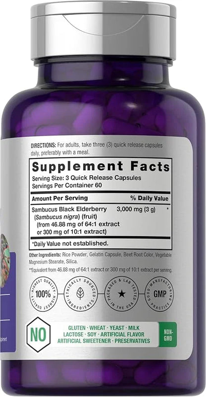 Horbäach Black Elderberry 3000mg Capsules 180 Count