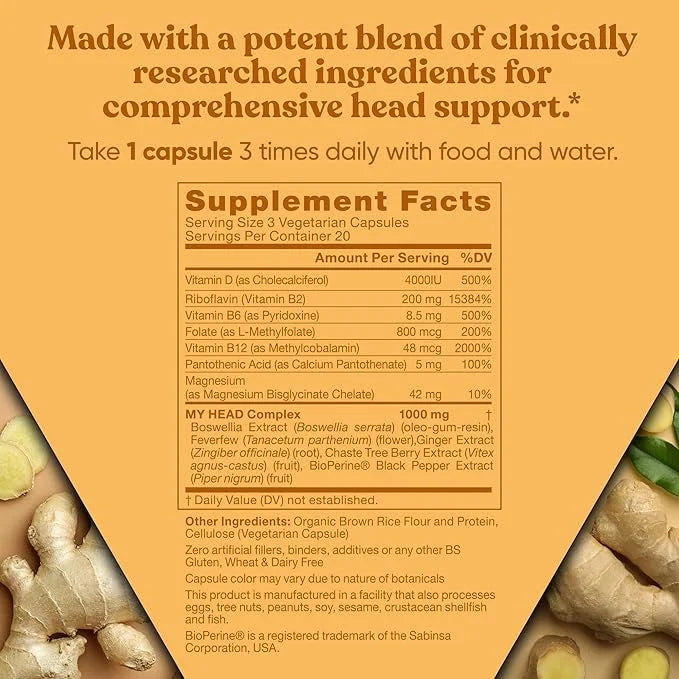 My Head! Headache Vitamins – Sensitivity, Tension, Comfort, Healthy Head Function for A Clear Mind – Fast acting Magnesium...