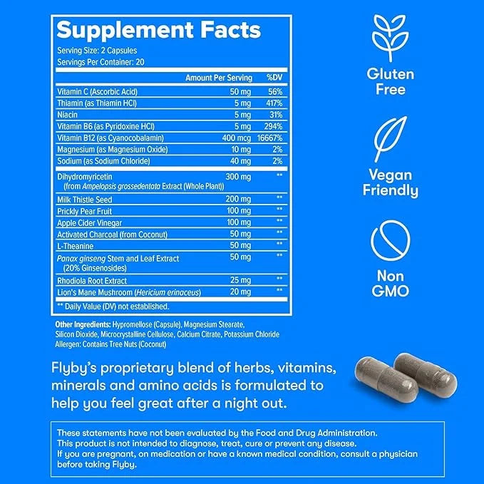Flyby Recovery Supplement - All The Hang, Without The Over!™ - with Milk Thistle, Vitamin C, Activated Charcoal, and Apple...