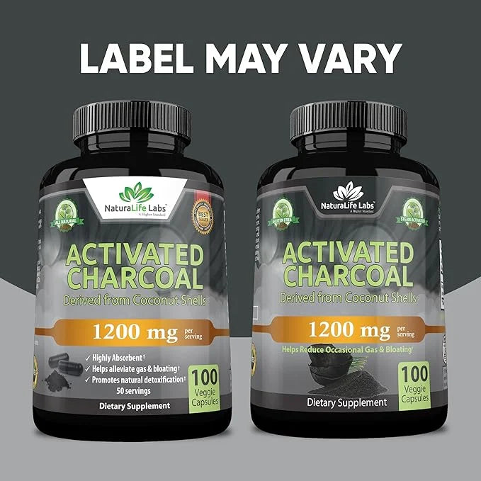 Activated Charcoal Capsules - 1,200 mg Highly Absorbent Helps Alleviate Gas & Bloating Promotes Natural detoxification Der...