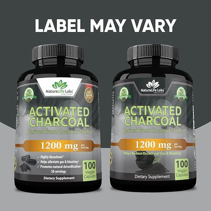 Activated Charcoal Capsules - 1,200 mg Highly Absorbent Helps Alleviate Gas & Bloating Promotes Natural detoxification Der...