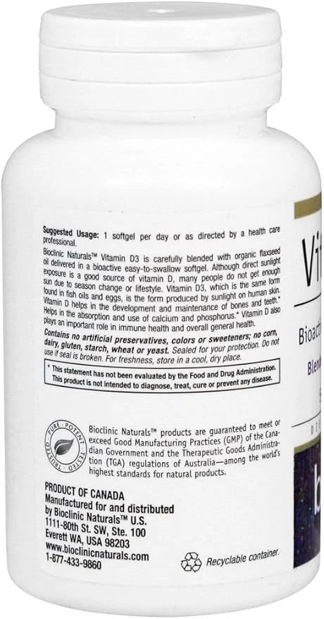Bioclinic Naturals - Vitamin D3 5000 180 Softgels