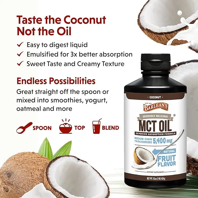 Barlean's MCT Oil Supplement, Coconut Flavored for Keto Coffee, Emulsified Creamy Liquid Syrup with 5,400mg Plant-Based MC...