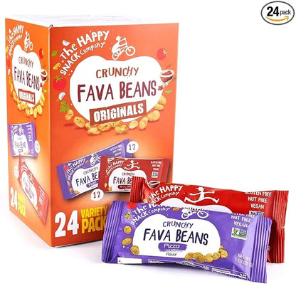 The Happy Snack Company Fava Beans Variety Pack 24 x 1 oz (Smoky BBQ Flavor and Pizza Flavor).Gluten free. Nut free. Dairy...
