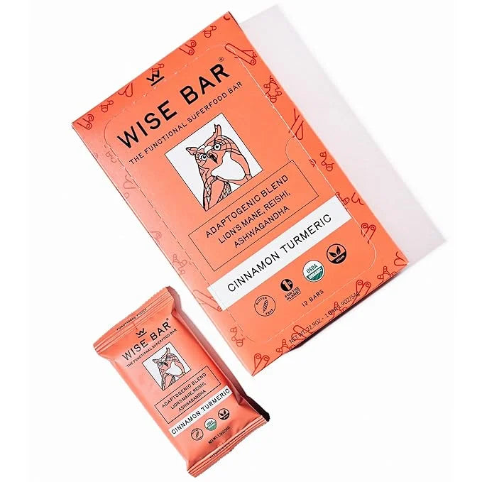 WISE BAR Adaptogen Mushroom Nutrition Bars with Reishi, Lions Mane & Ashwagandha, Organic Vegan & Gluten Free Snacks for N...