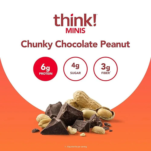 think! Minis Protein Snack Bar, Gluten Free, Chunky Chocolate Peanut, 15 Count - Product Image